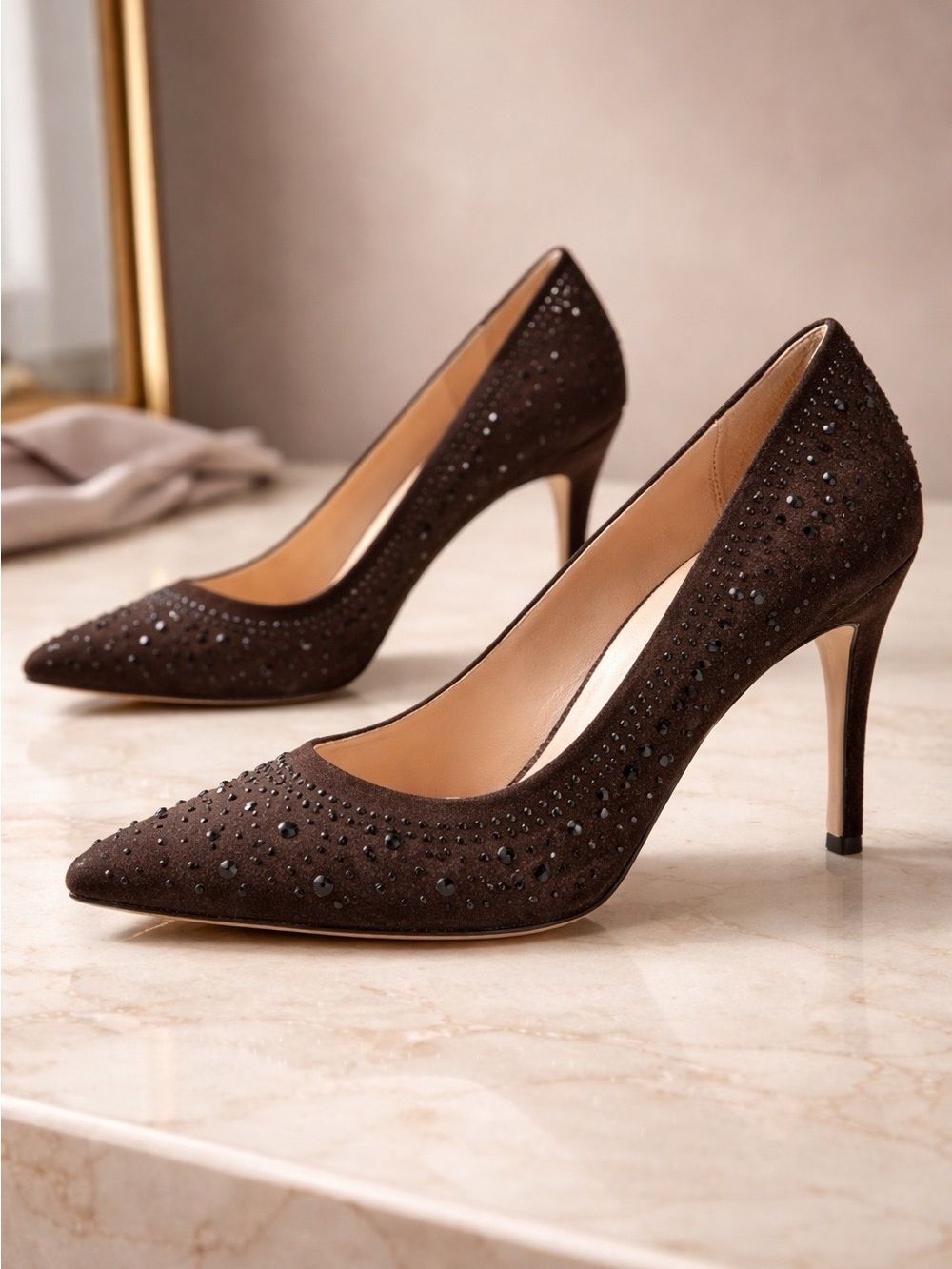 BLACK BEADED ROBBIE 4” HEELS by CHARMING CHARLIE SIZE 6
